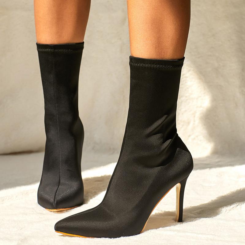 New Spring Stretch Boots Women Lycra Sock Botas Altas Fashion Pointed Toe Thin High Heels Pole Dance Heels Cozy Ankle Boots