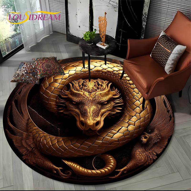 Fashion Dragon Round Carpets Living Room Bedroom Area Rug Room Bedside Chair Floor Mat Decorat Alfombra Birthday gift Poster Mat
