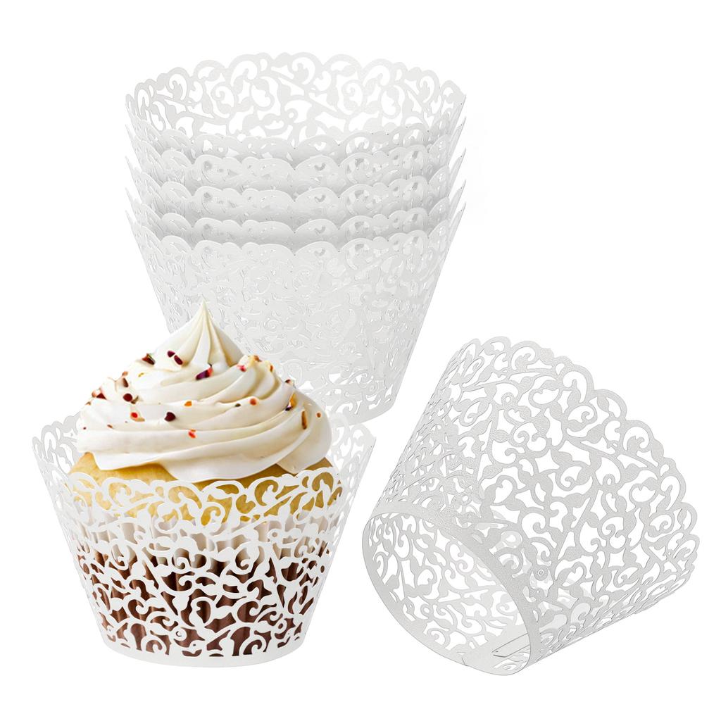 50pcs Baking Cups Standard Vine Decoration Laser cut Cupcake Wrappers Cake Toppers for Anniversary Birthday Weddings Parties