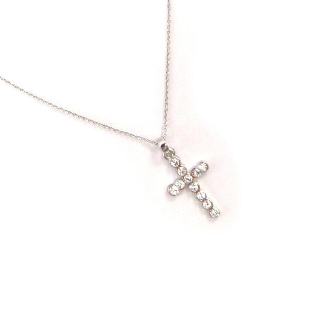 Les Trésors De Lily [J6289] - White 'Cross' Crystal Necklace