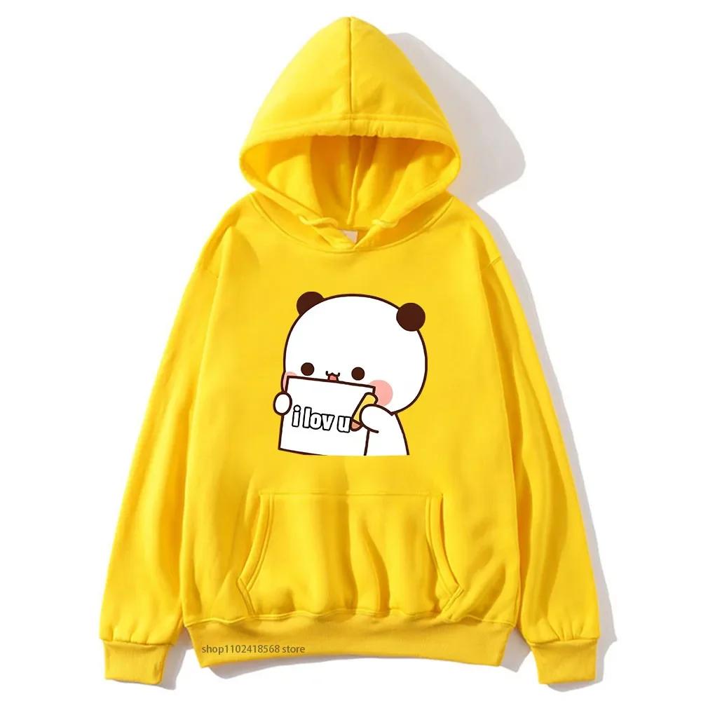 BuBu Panda’s Love Message To DuDu Bear Hoodie Kawaii Cartoon Graphic Sweatshirt Couple Clothes Men Women's Pullover