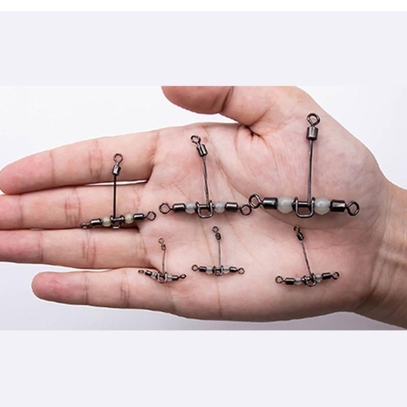 15Pcs Swivels Barrels Rolling Swivels Fishing Tackle Rig Swivels 3 Way Swivels with Glow Beads