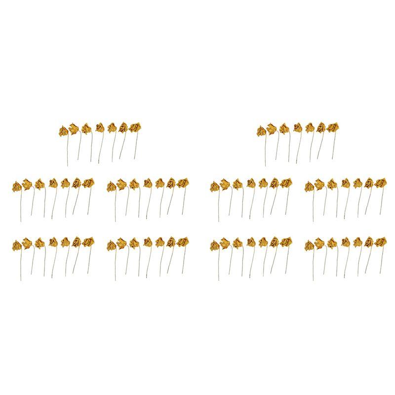 CYCLI-70Pcs Foam Glitter Artificial Rose Decor, Gold
