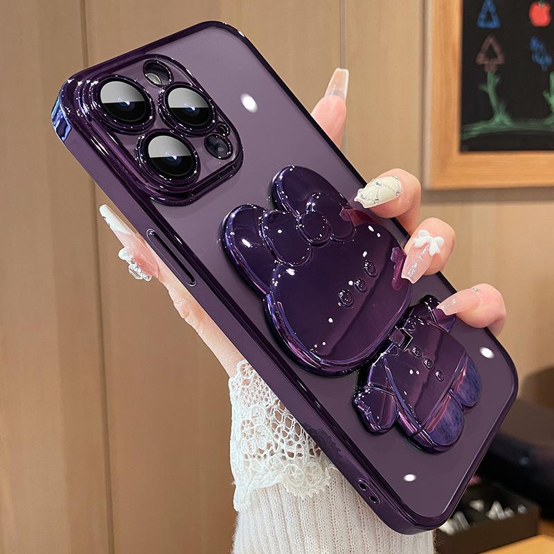 

Glitter Gradient Plating Rabbit Mirror With Holder Case For iPhone 16 11 12 13 14 Plus 15 Pro Max Lens Protection Soft TPU Cover For iPhone 11 Pro
