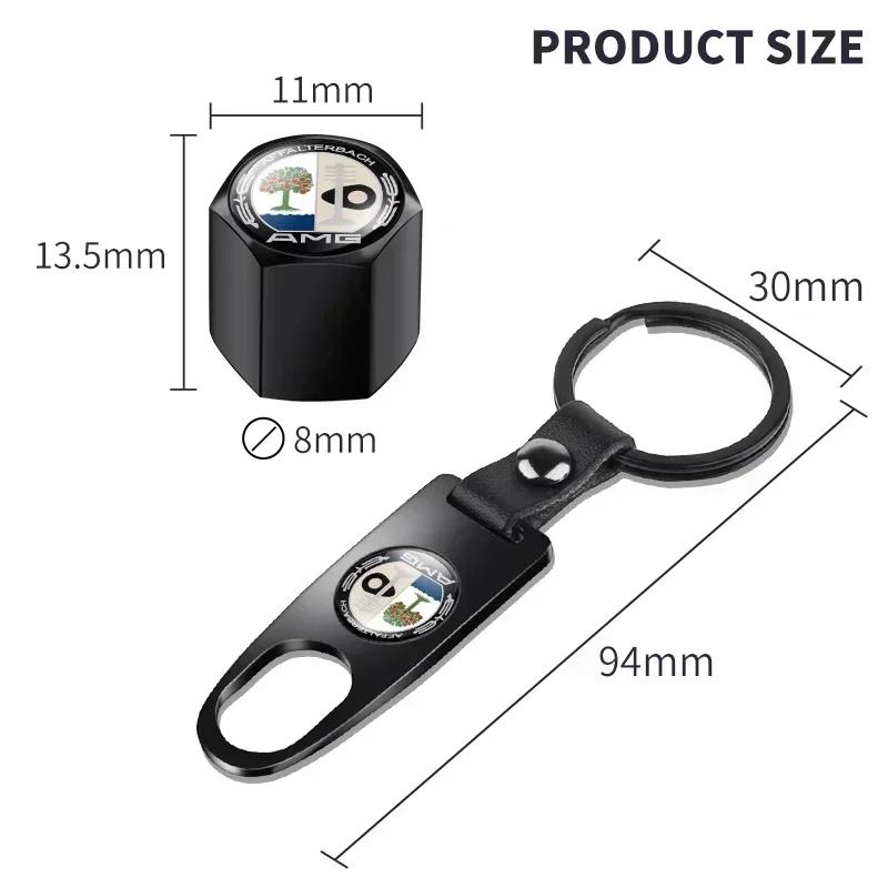 1Set Car Keychain Key Ring with Auto Tire Valve Caps Tyre Dust Cap Emblem For Mercedes Benz A B C E S GLA CLA GLC GLE X23 AMG