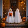 Halloween Porch Goose Ghost Costume with Pumpkin Bucket Accessory Lightweight Fabric and Adjustable Fit for Outdoor Decoration and Festive Display