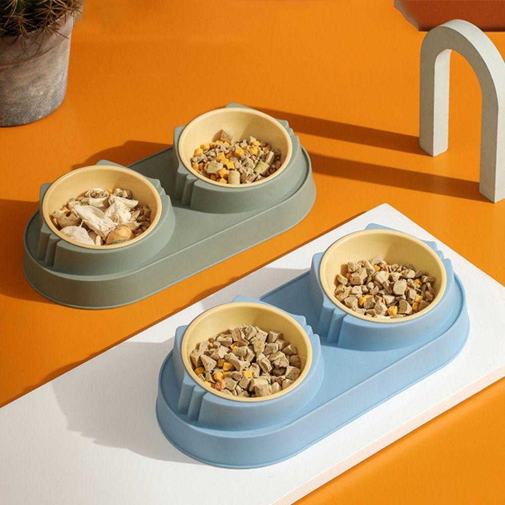 

Portable Kitten Water Food Feeder Large Capacity Feeder Dish Bowl Durable Cat Double Bowls зелёный