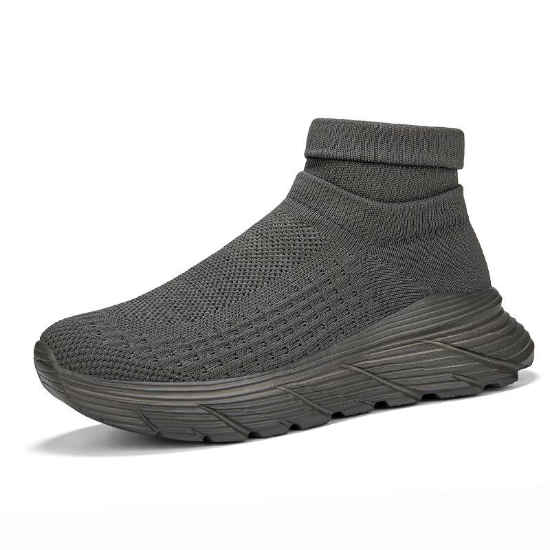 New Fly-woven Socks Shoes Men's Large-size Thick-soled High-top Couple Shoes Breathable and Lightweight Foot-fitting Mesh Sneakers