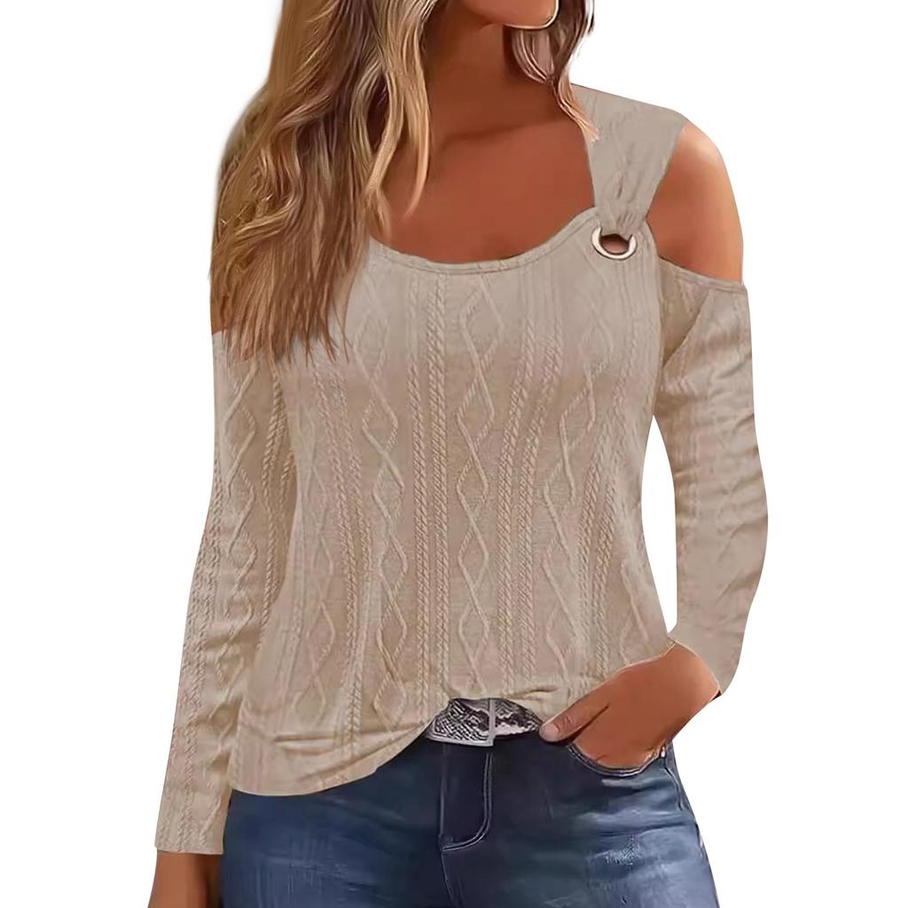 Damenmode Lässig Einfarbig V-Ausschnitt Metallschnalle Langarm T-Shirt Top