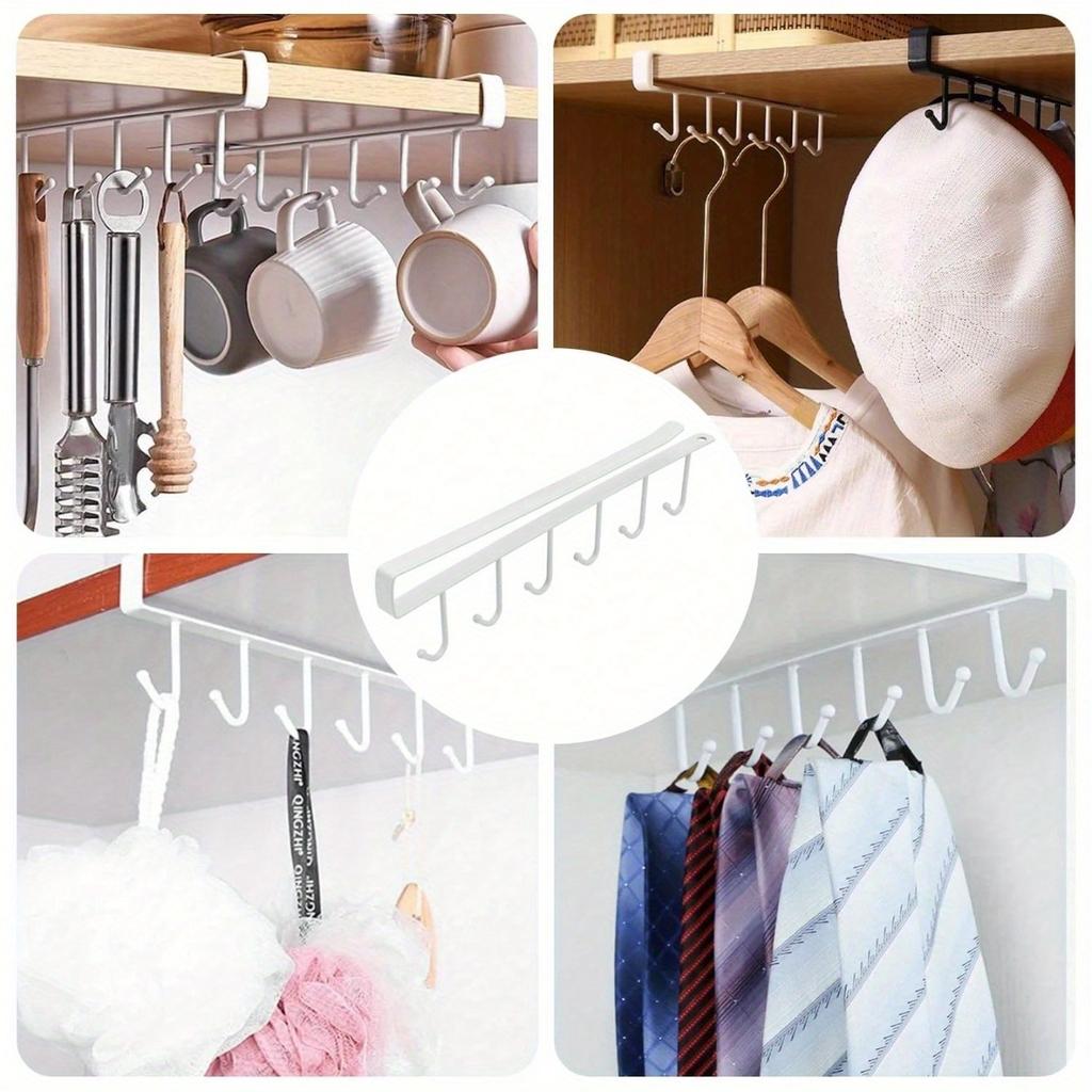 1pc Aluminum Wall Mounted Mug Rack No Screw Kitchen Cabinet Organizer For Coffee Cups Teacups Underwear Ties Scarf Hanger Durable Iron Hanging Rack