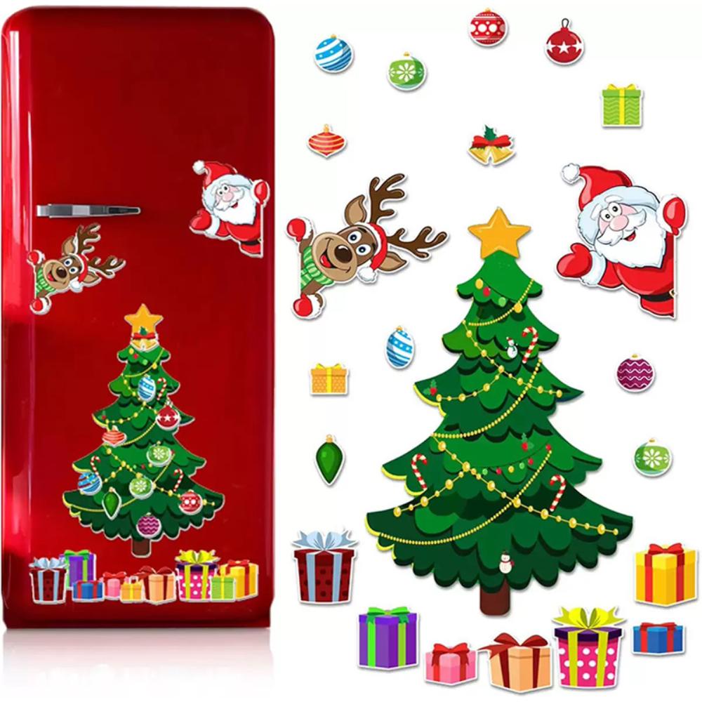Christmas Refrigerator Magnets Stickers Santa Reindeer Christmas Tree DIY Fridge Magnet Ornaments Holiday Home Decorations