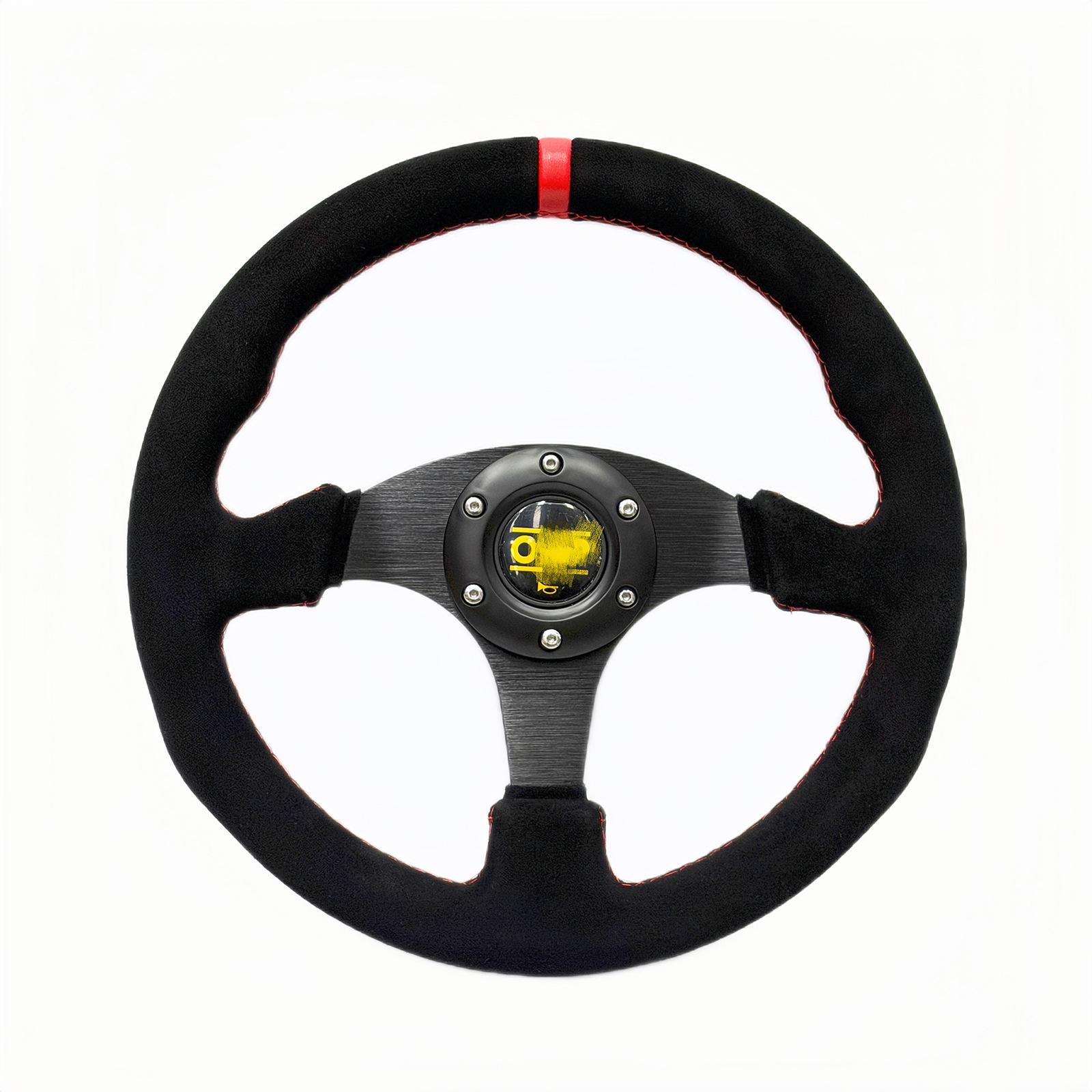 13-Inch JDM Classic Suede Anti-Slip OMP Steering Wheel.