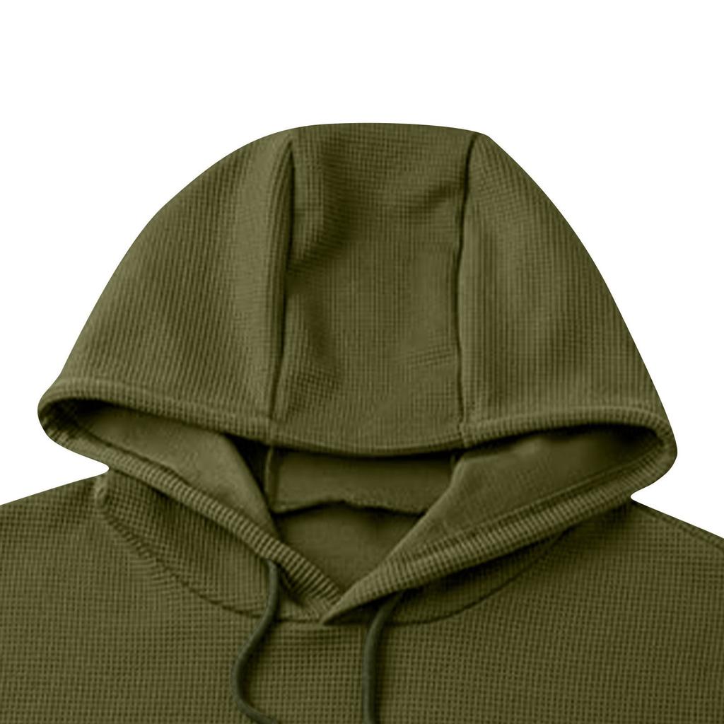 Herren Langarm Texturiertes Kapuzensweatshirt Lässige Leichte Kapuzenpullover Pullover Kordelzug-Kapuzenpullover mit Kängurutasche