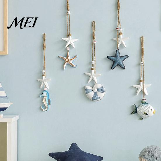 Wooden Nursery Decor Starfish Hanging Decoration, Nautical Coastal Wall Ornament, Ocean Style Room Ornaments Theme Art for Home Beach Lake House