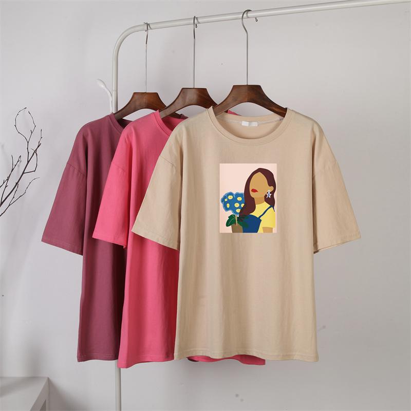 Hirsionsan Nueva Camiseta con Gráfico de Personaje Harajuku para Mujer 100% Algodón Manga Corta Camiseta Verano Suave Oversize Jersey Top