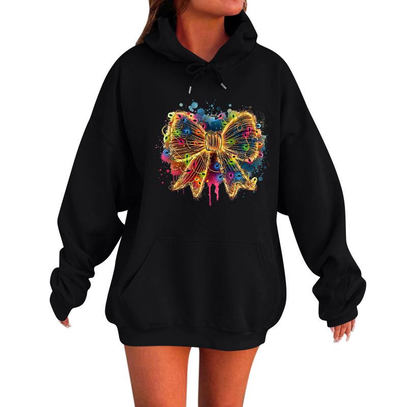 Spring 2025 European & American Trendy Unisex Bow Print Hooded Sweatshirt