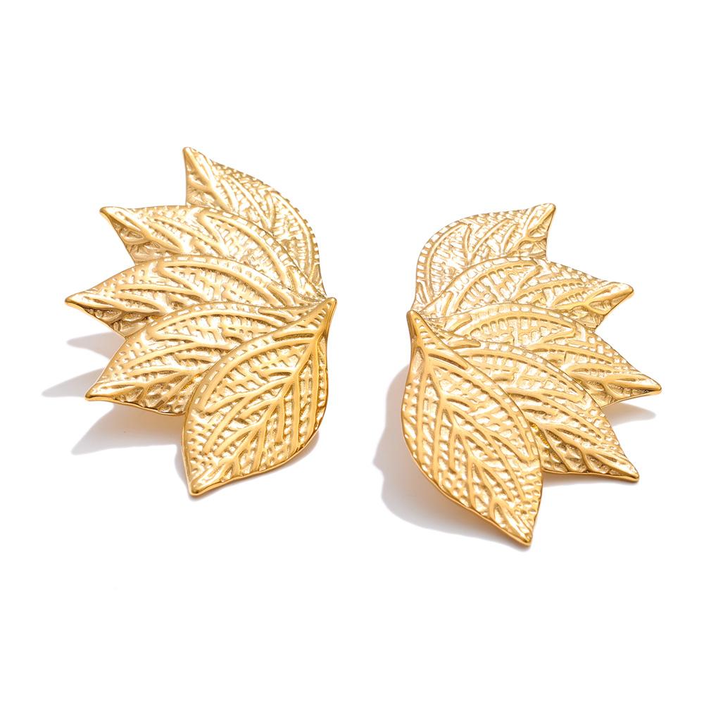 Yhpup Stainless Steel Metal Leaf Stud Earrings for Women Tarnish Resistant Vintage Fashion Plant Jewelry Waterproof Wholesale