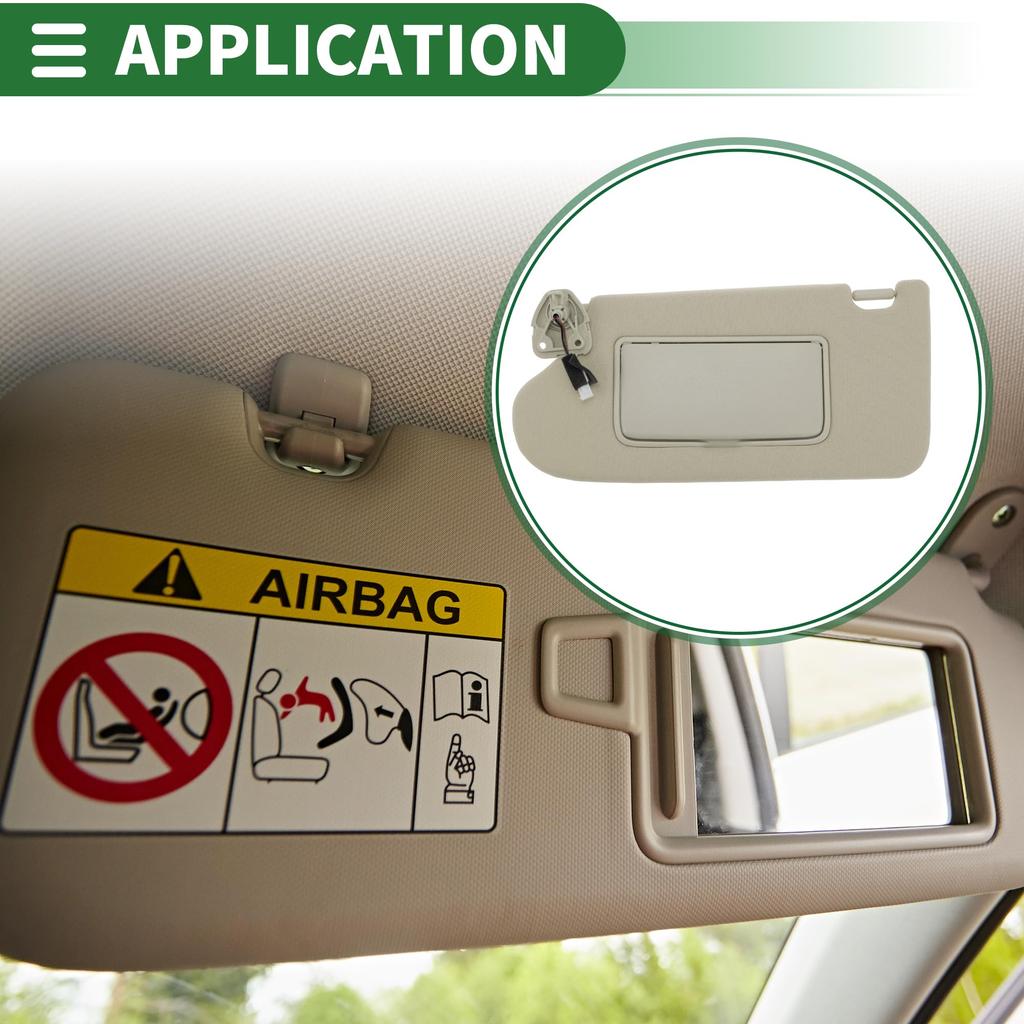 Motoforti Left Driver Side Car Sun Visor Assembly with Mirror and Light, Gray, Plastic, for Nissan Maxima 2016-2021