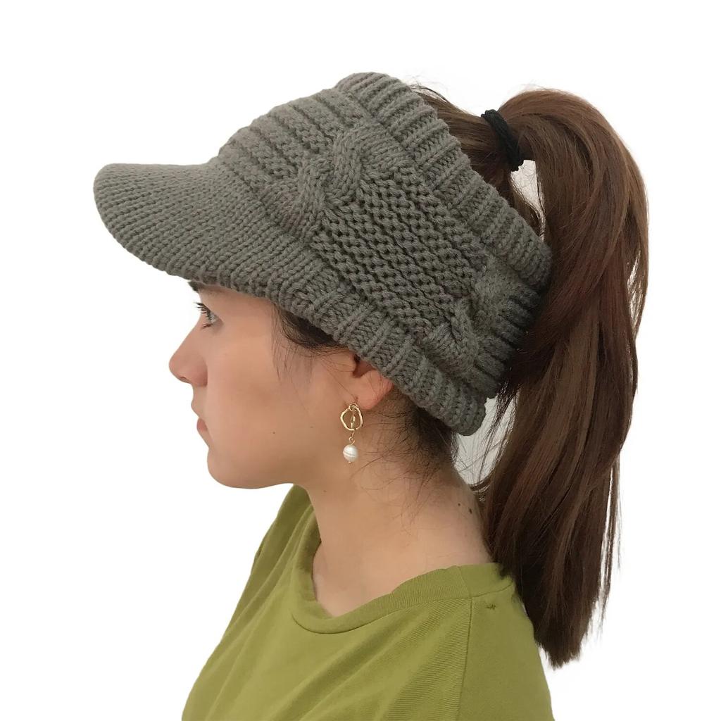 Beanie Tail Winter Warm Knit Messy High Bun Pferdeschwanz Hüte Visor Beanie Cap Outdoor Messy High Bun Cap Kreis Schals