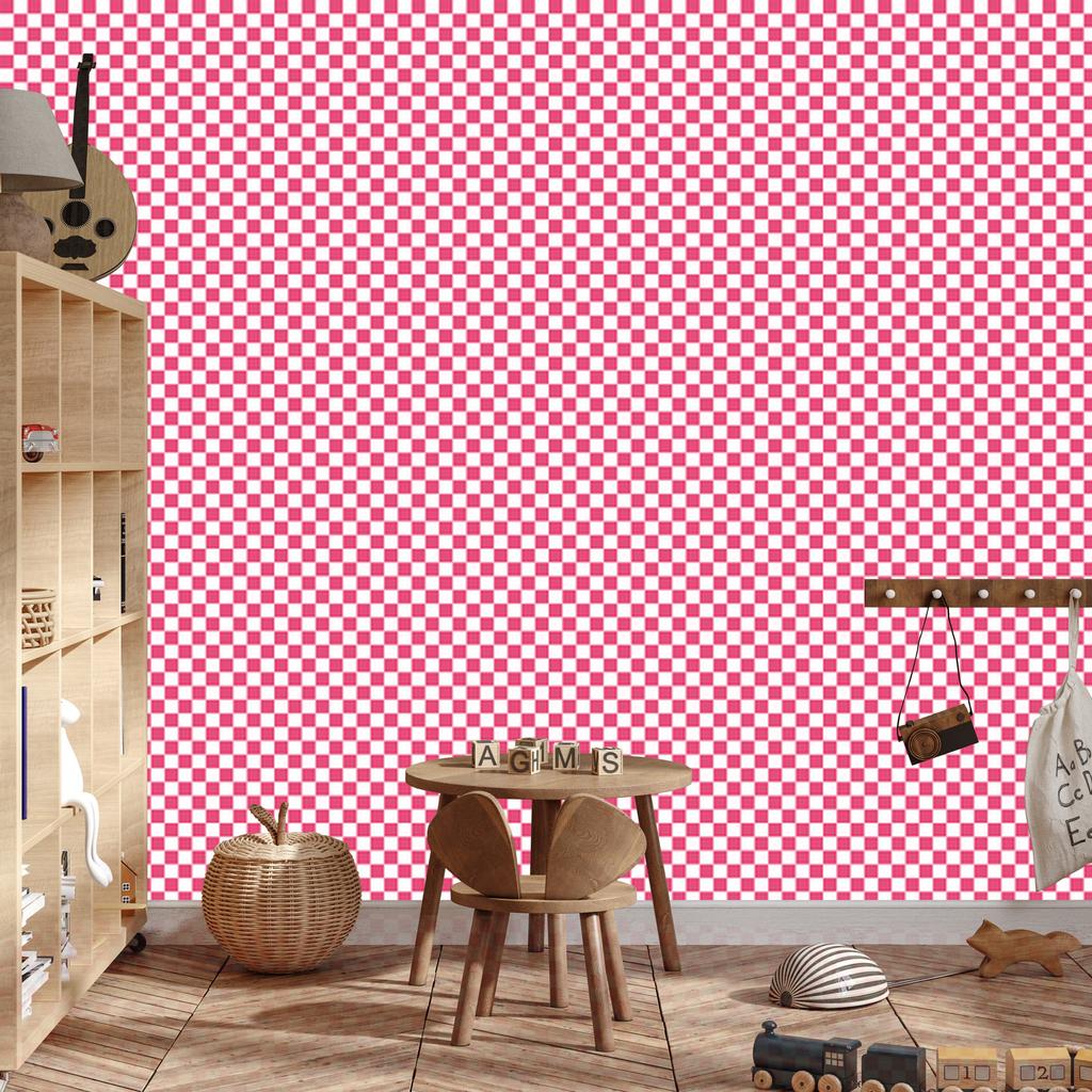 Checkerboard wallpaper, powder pink and white, fine detail, 50x1000