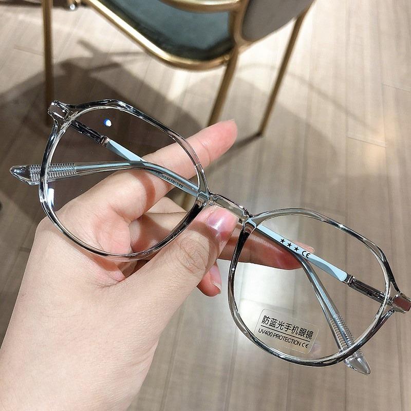 10pcs Korean Version of Fashionable Polygonal Anti Blue Light Glasses with Large Frame and Unisex Flat Lens