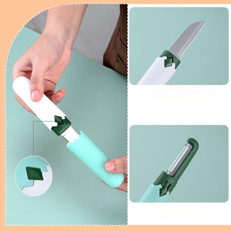 1Pc 2-in-1 Multifunctional Household Stainless Steel Paring Knife Fruit Knife Peel Knife Scraper Fruit Planer Knife Set