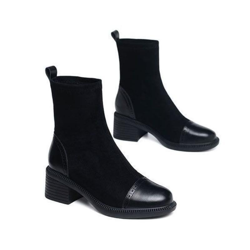 Fashion Elastic Slip On Women's Half High Boots High Heels Goth 2025 New Chic and Elegant Promotion Gothic Rock Ladies Mid Calf Shoes