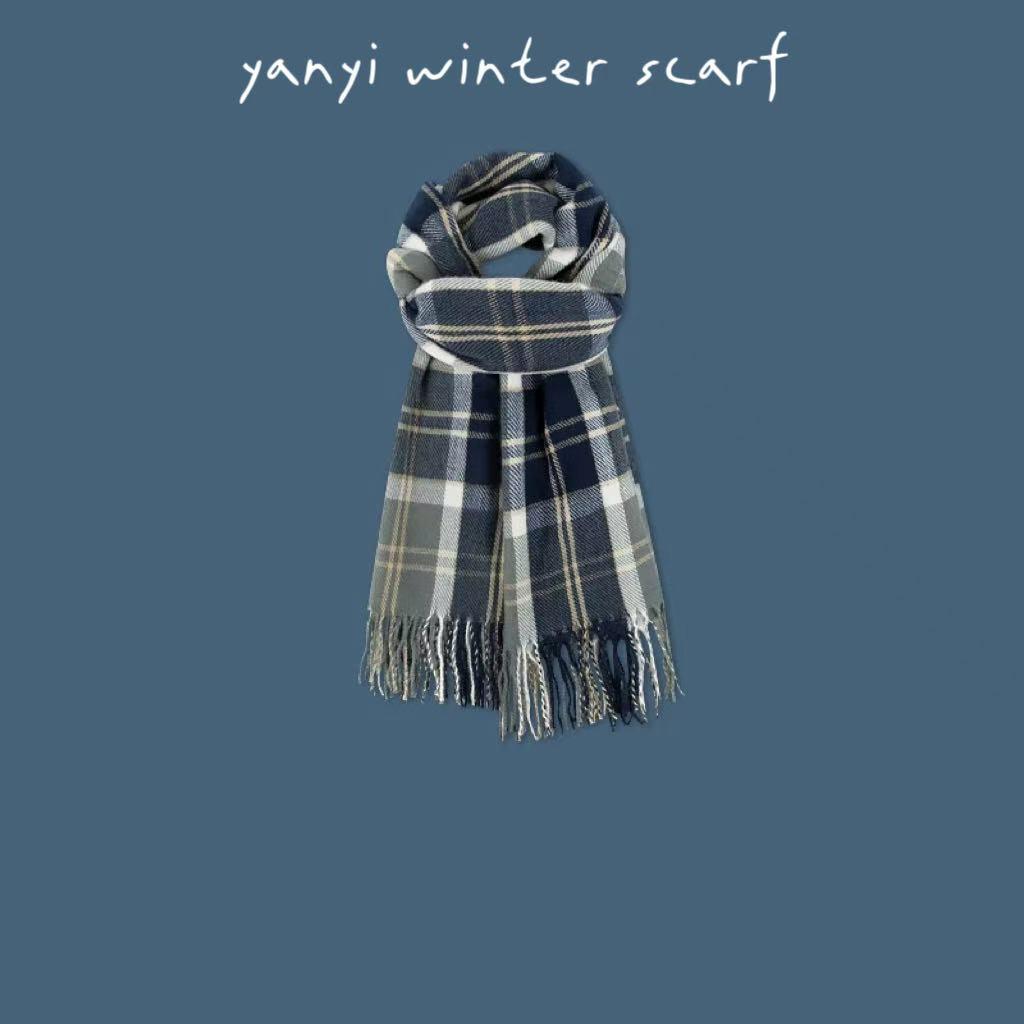 Women's Autumn & Winter Plaid Scarf: Thick Imitation Cashmere Shawl, Solid Color Neck Warmer for Students