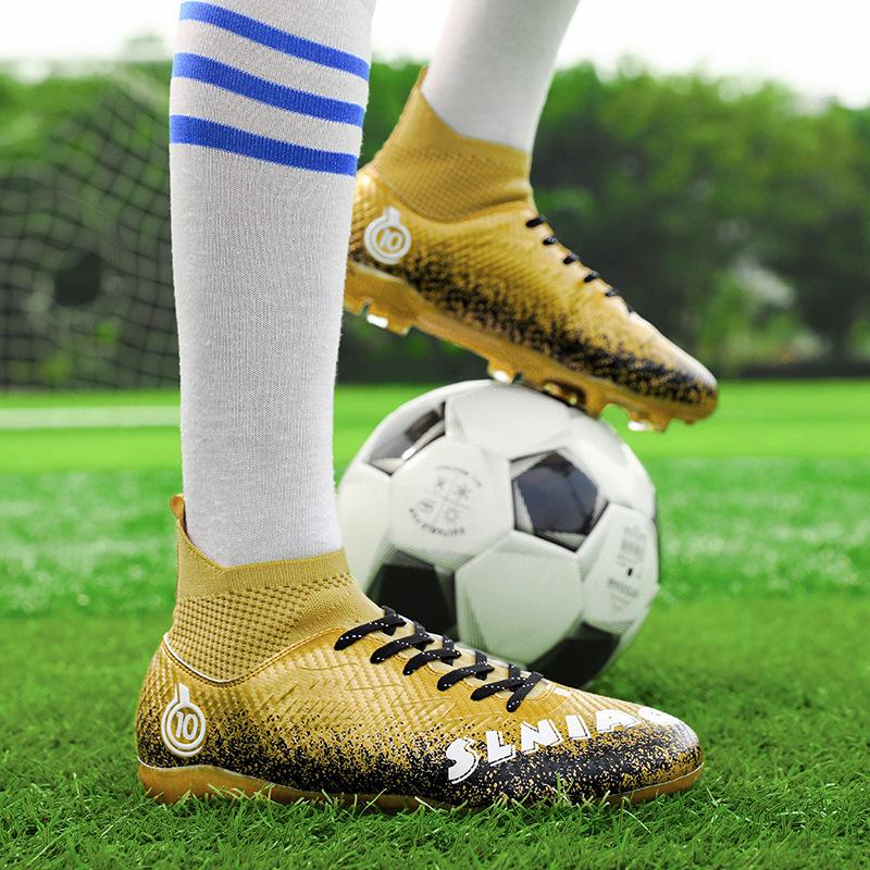 High-top foreign trade football shoes men's sports football shoes broken nails spikes student non-slip football game training shoes