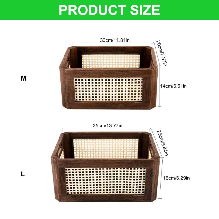 Multipurpose Natural Wood Handwoven Storage Basket With Space Saving Designs for Cabinets Portable for Books and Toy