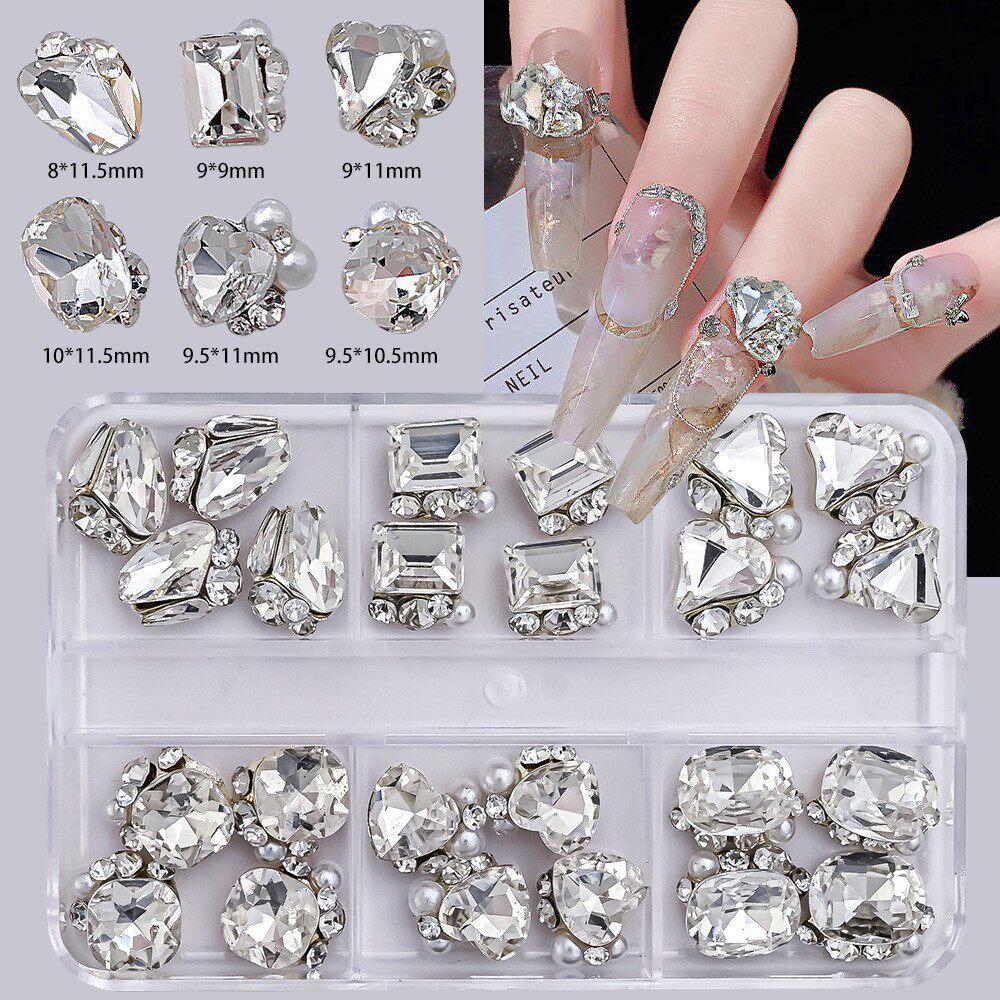 24-Piece Set: Plain White Water Nail Art Rhinestones with Crooked Heart and Fat Square Design for Nail Salons