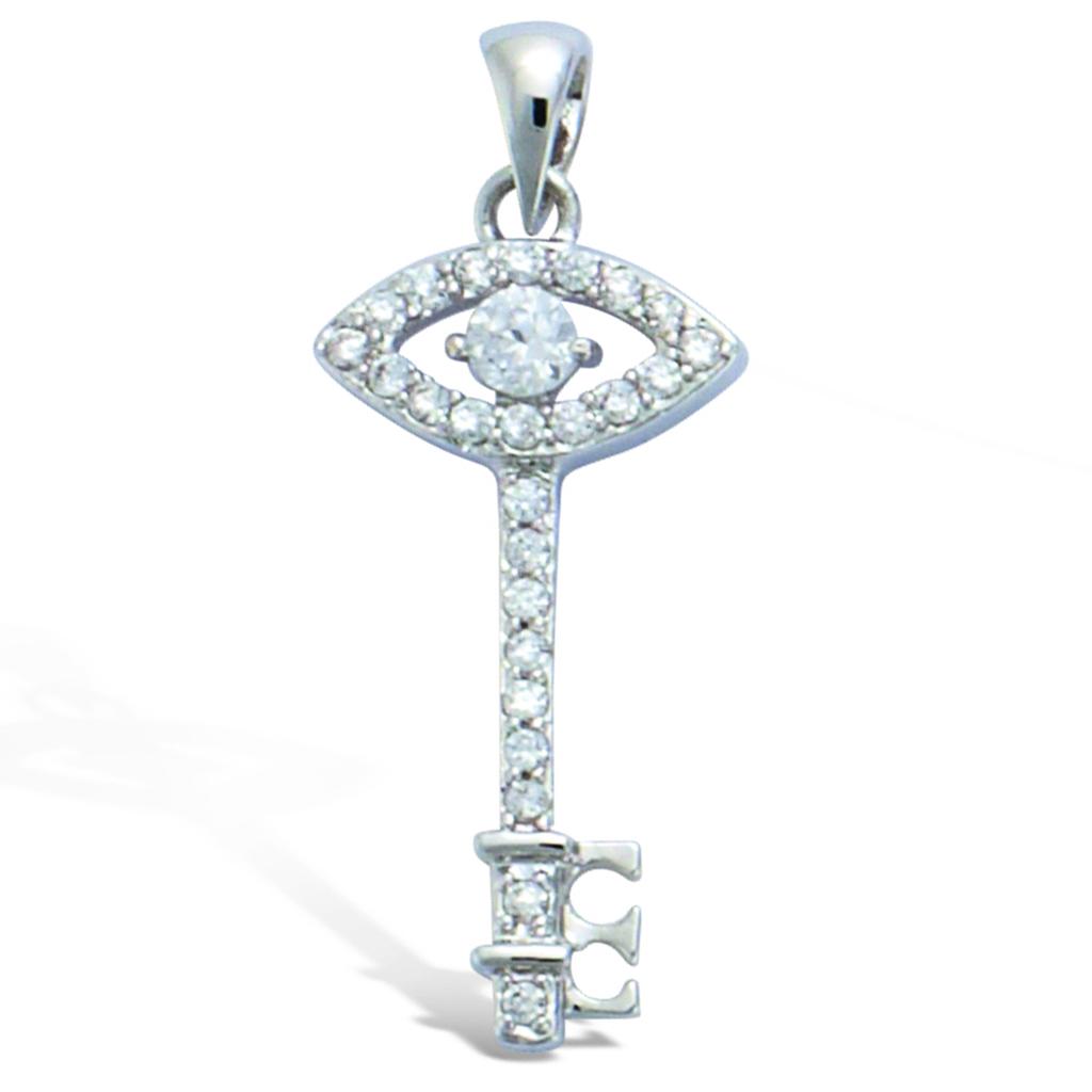 Les Trésors De Lily [M6196] - White 'Fatma Key' Silver Pendant - 28x11 Mm