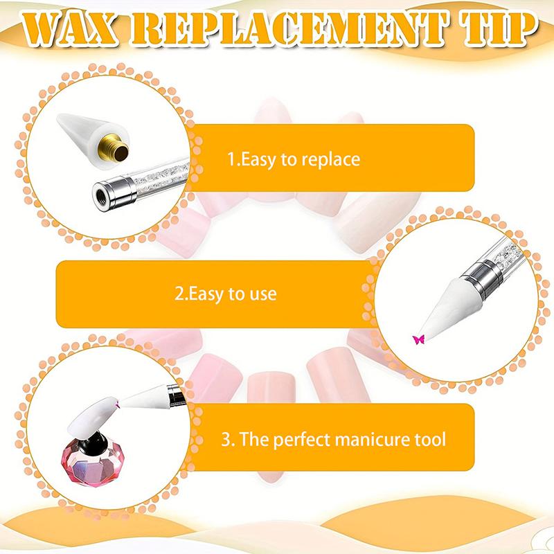 5Pcs Nail Dotting Wax Pen Replaceable Head Beads Rhinestones Gems Picker Dotting Pen Manicure Self-Adhesive Nail Art Tools