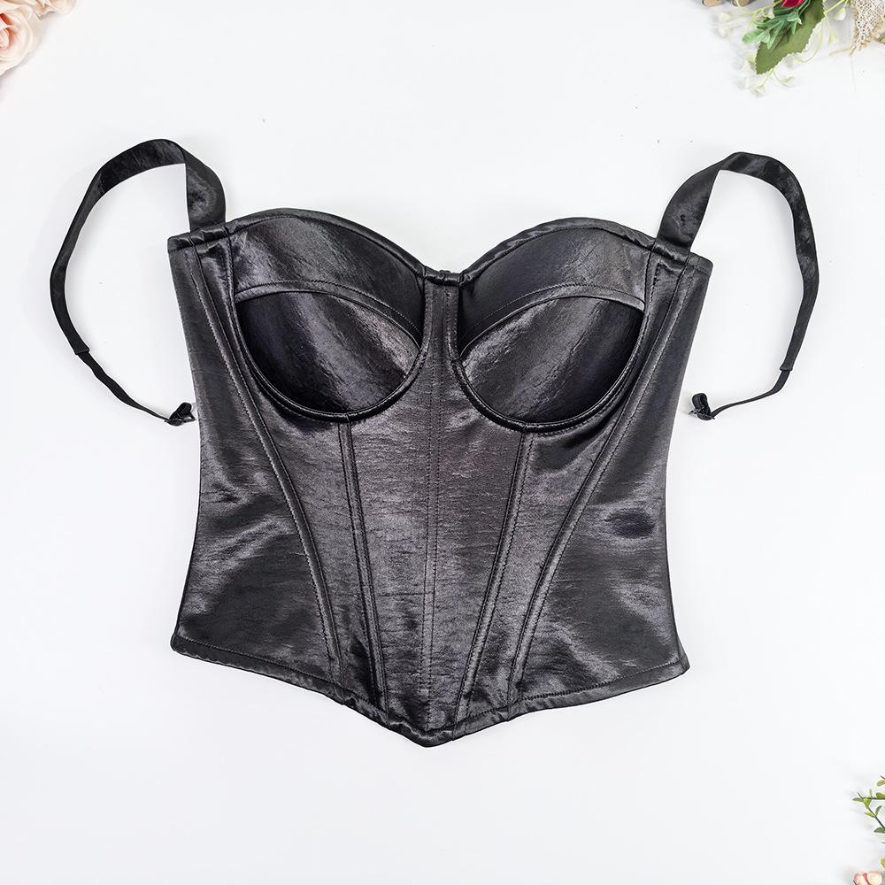 Acetate Satin Satin Inside with Sling Tube Top Underwear Outside Wearing Nordic Style Gathering Beautiful Back Closing Milk Fish Bone Bra