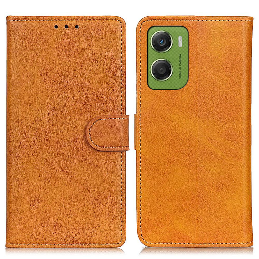 Etui Portfel ze Skóry o Fakturze Skóry Krowiej ze Stojakiem na Telefon Motorola Moto G06 4G