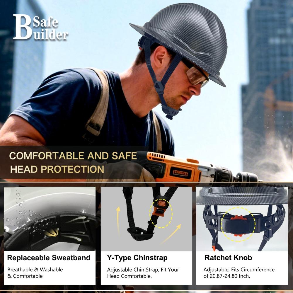 Carbon Fiber Color Large Brim Non-porous Smash-proof Comfortable Hard Hat Construction Site Construction Sunscreen Helmet