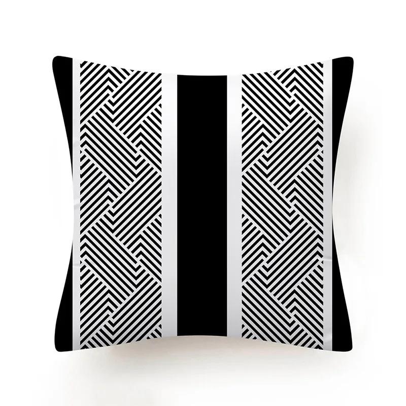 Black White Geometric Pattern Cushion Cover Polyester Sofa  Upholstery Pillowcase Home Decor