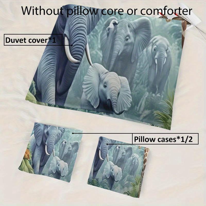 Jungle Dier Papegaai Olifant Giraffe Patroon Donzen Dekbedovertrek Set - Modieus Klassiek Populair Digitaal Gedrukt Beddengoed Set