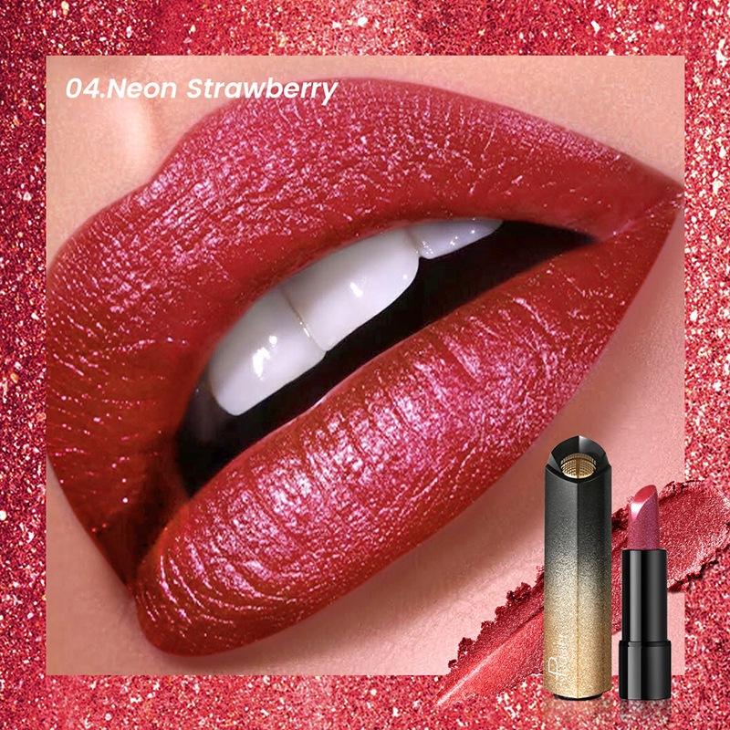 Diamond Pink Lipstick Shiny Pearl Sparkling Lip Gloss Makeup Pearlescent Red Sexy Metallic Glitter Lipstick Waterproof Cosmetics