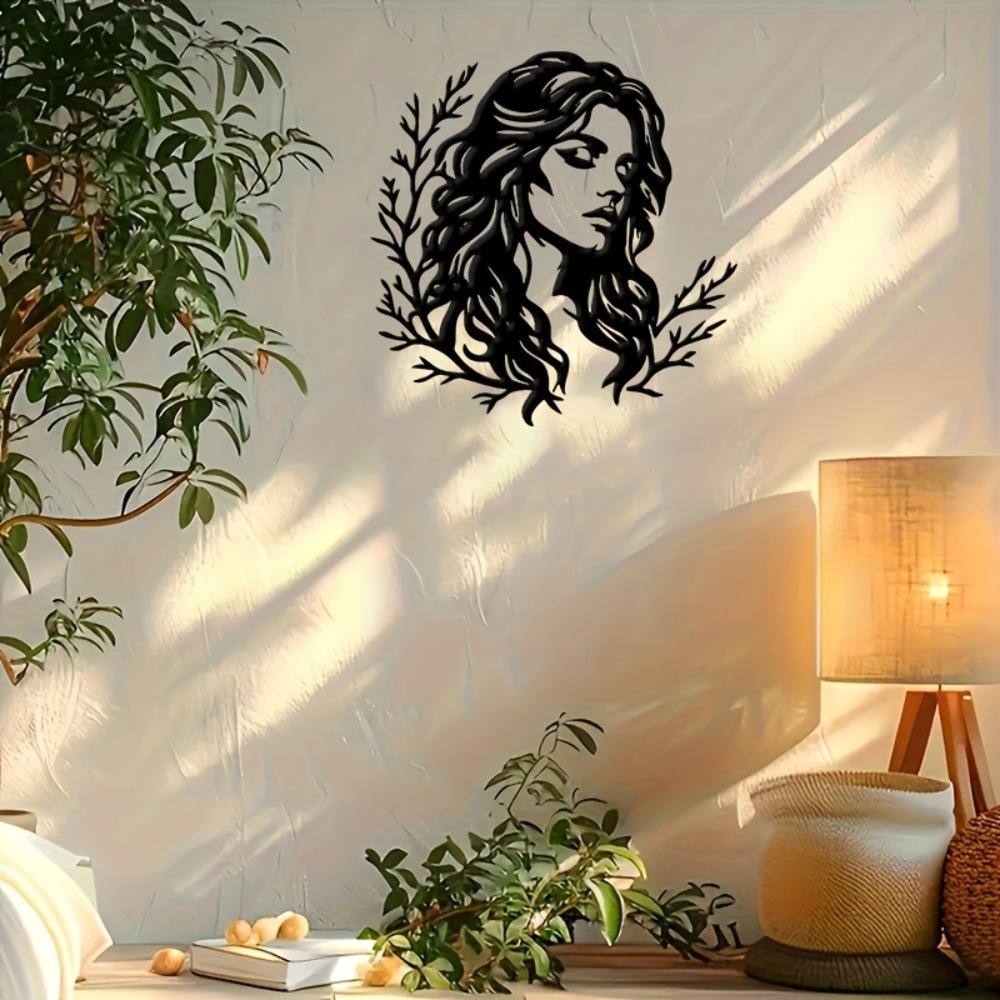 Metall Wandkunst Frau Langes Haar Linienkunst Design Thanksgiving Muttertag Jahrestag Geschenk Café Schlafzimmer Natur Dekor