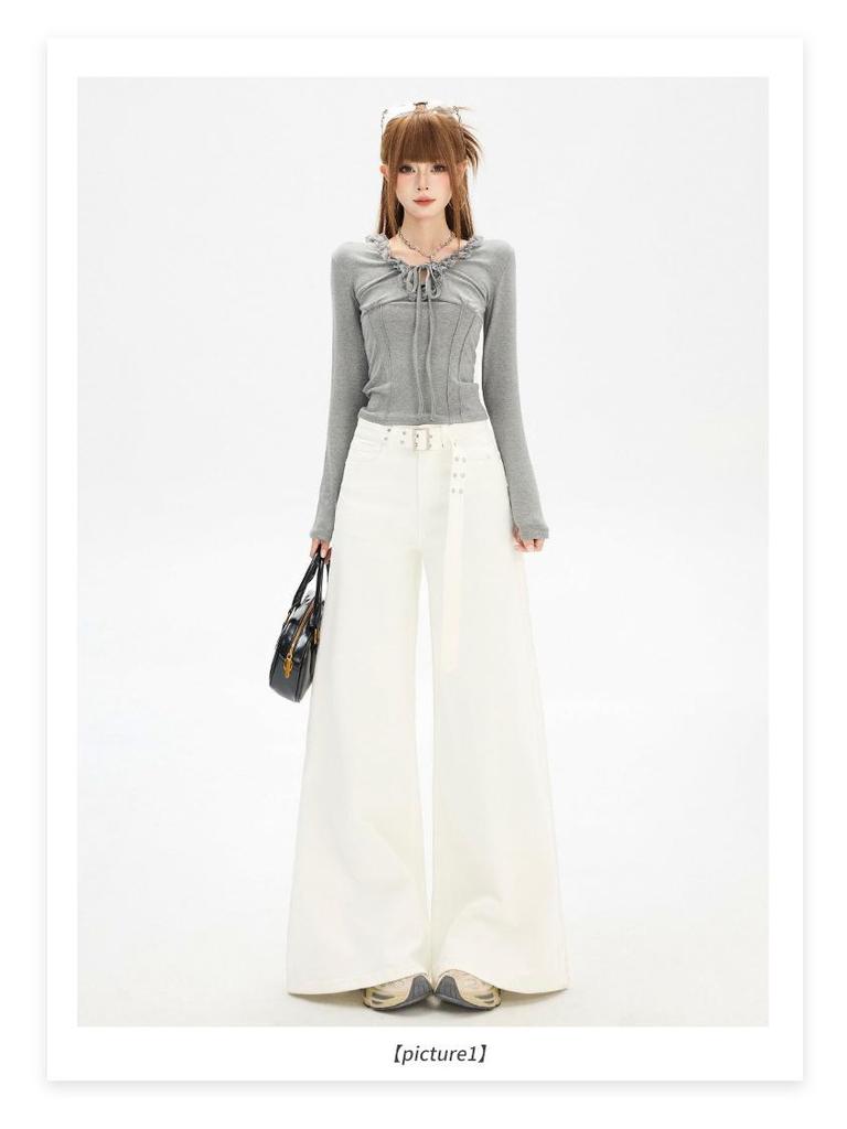 Women's High-Waisted Retro Wide-Leg Jeans, Spring/Autumn Style, Elastic, Loose Fit