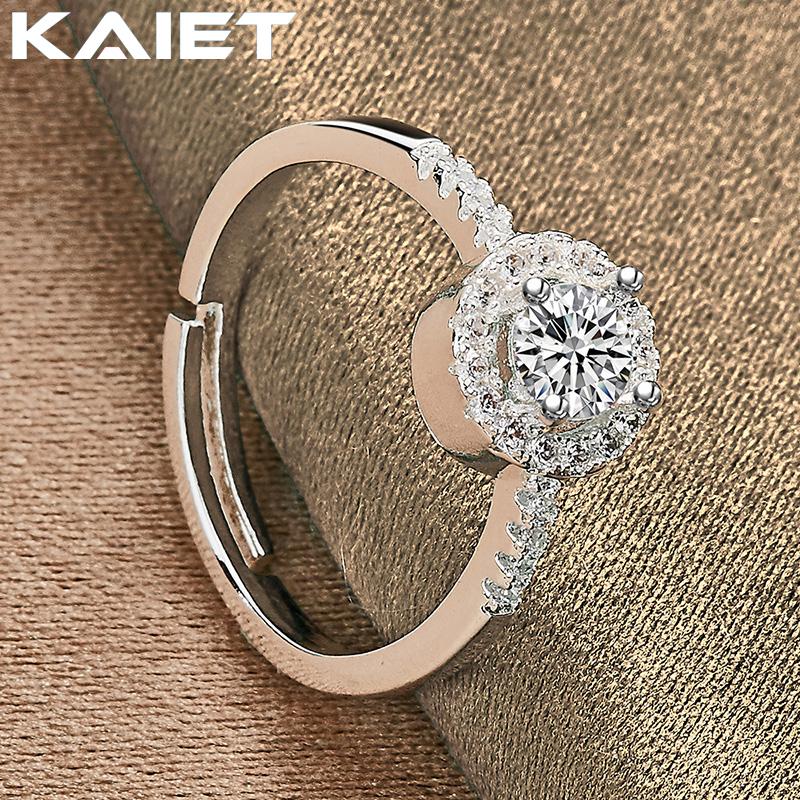 925 Silver Flower Crystal Adjustable Ring Charm Accessories For Women Jewelry