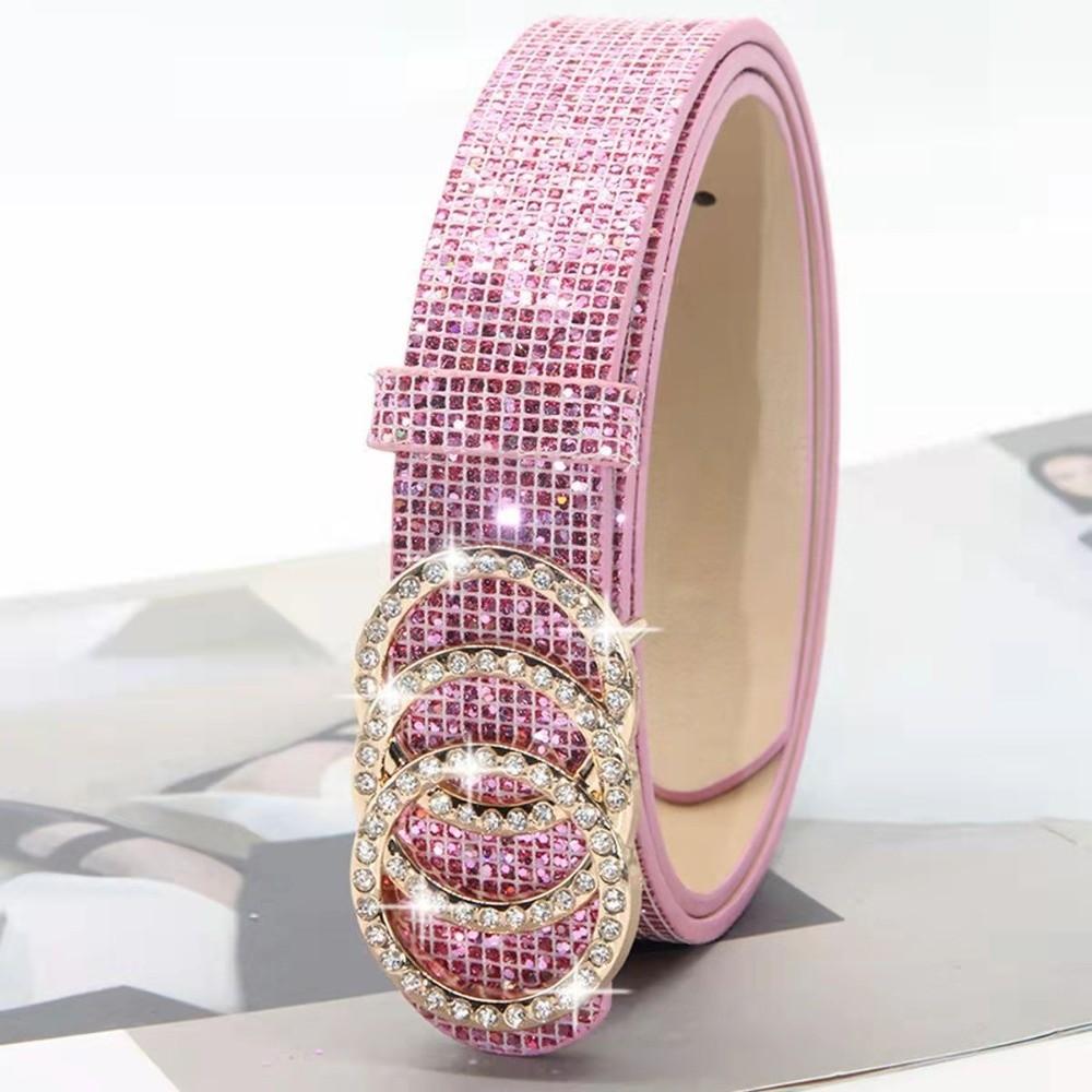Vintage Bling Bling Sparkling Rhinestone Belt Versatile Glitter Slide Buckle Belt Luxury Brand Design Waist Strap Women