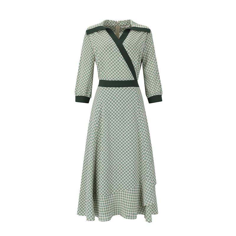 VISITINNEWYORK Line Collar Wrap Print Dress (Vz4Op23)
