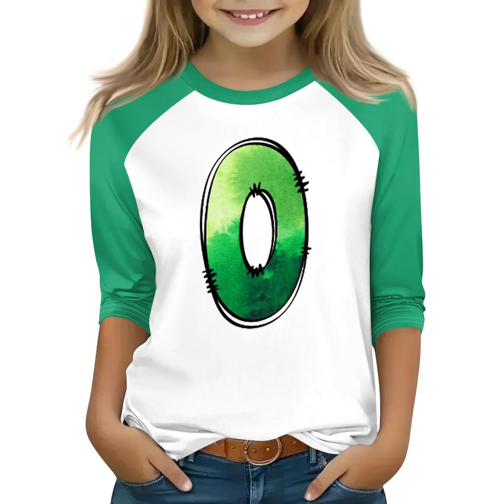 Oberteile für junge Mädchen von 4–16 Jahren, Rundhalsausschnitt, 3/4-Ärmel, T-Shirts, trendige Oberteile, Outfit-T-Shirts