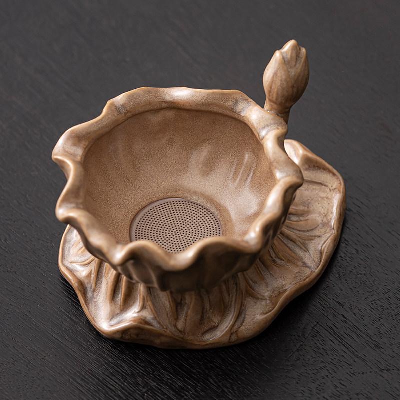 Coarse Ceramic Lotus Flower Filter Ceramic Kung Fu Tea Ceremony Accessories Chinese Lotus Leaf Tea Strainer Filter Set Teaware
