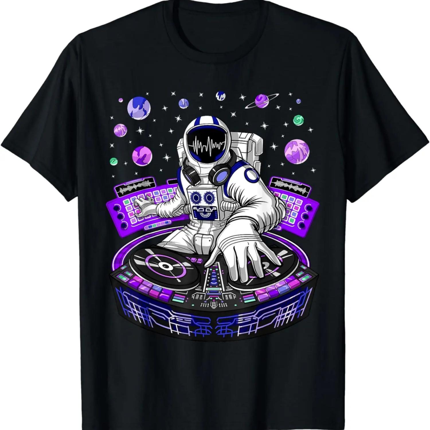 

Астронавт Психоделическая музыка Диджей Пситранс Техно Музыкальный фестиваль Футболка Унисекс Вечеринка Праздник Хлопок Короткий рукав XXXXXL чёрный
