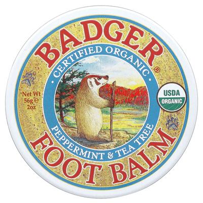 Badger, Certified Organic Foot Balm, Peppermint and Tea Tree, 2 Oz (56 G)