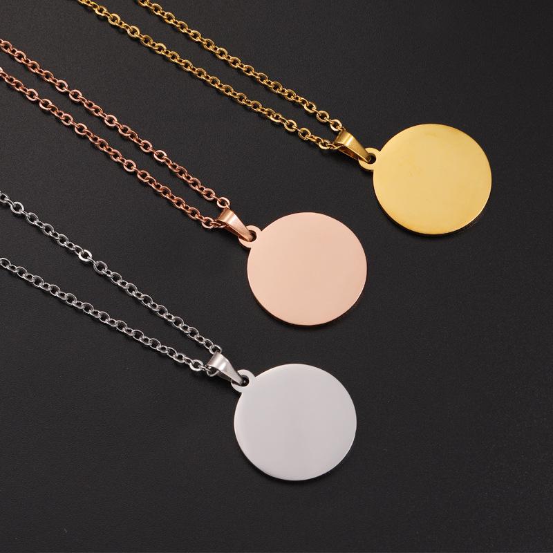 Minimalist Personalized Stainless Steel Round Pendant Necklace for Couples & Best Friends