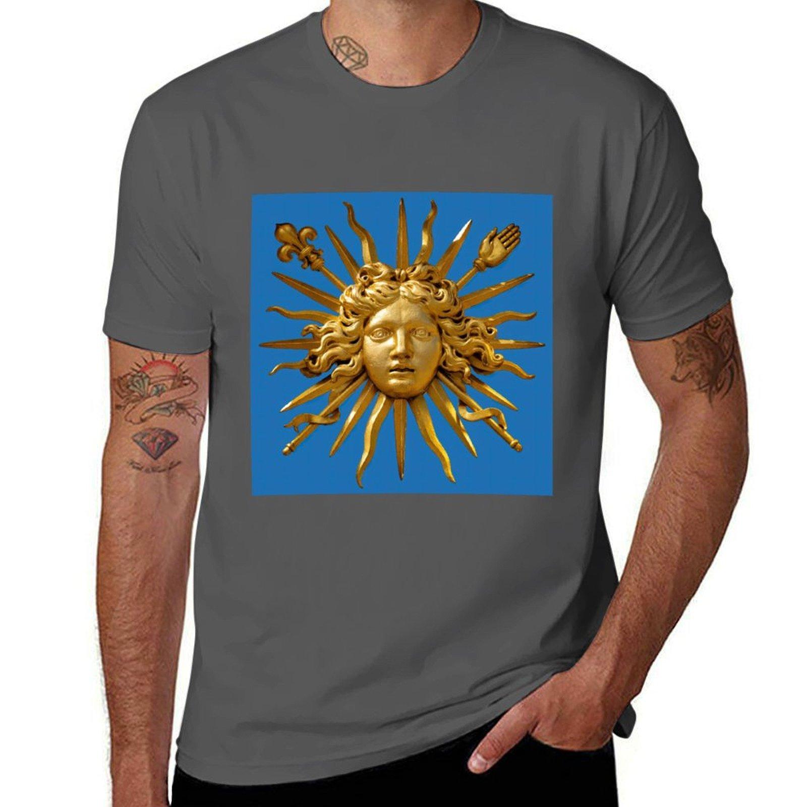 

Symbol of Louis XIV the Sun King Blue Background TShirt Urban Casual Loose Fit Tee 4XL